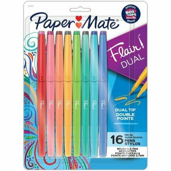 Paper Mate Pens, Flair, Dual-End, Brush/Medium Tip, 1AST, 16PK PAP2181607